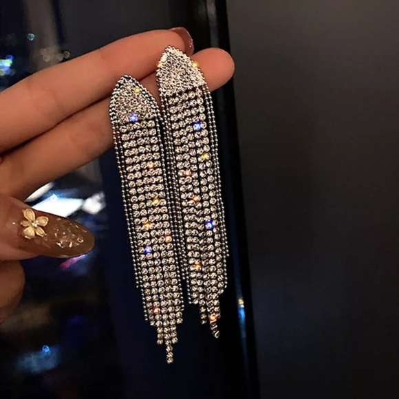 Jewelry - New Luxury Silver Beaded Tassel Bling Earrings